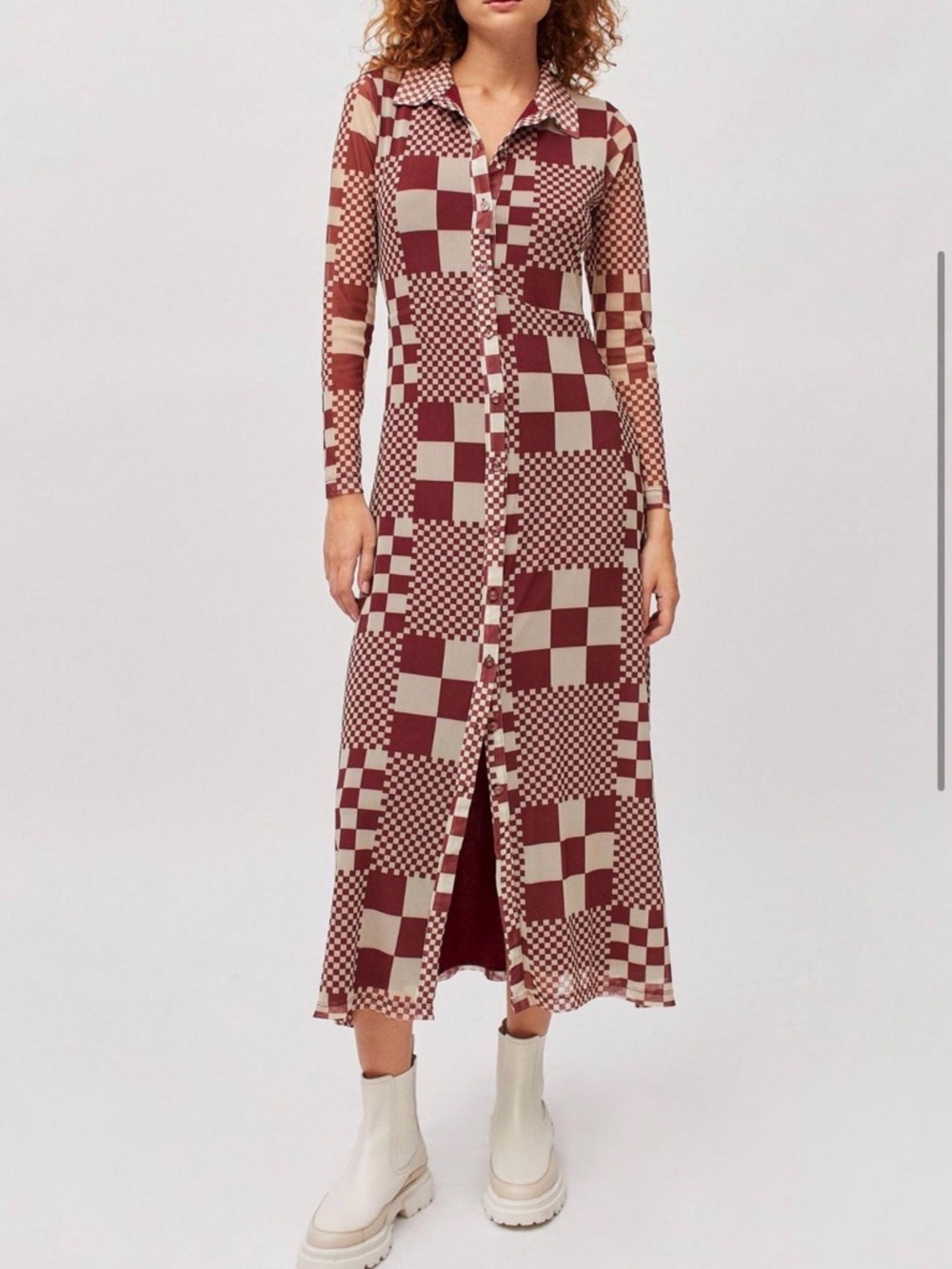 Urban Outfitters Katherine Mesh Midi Shirt Dress